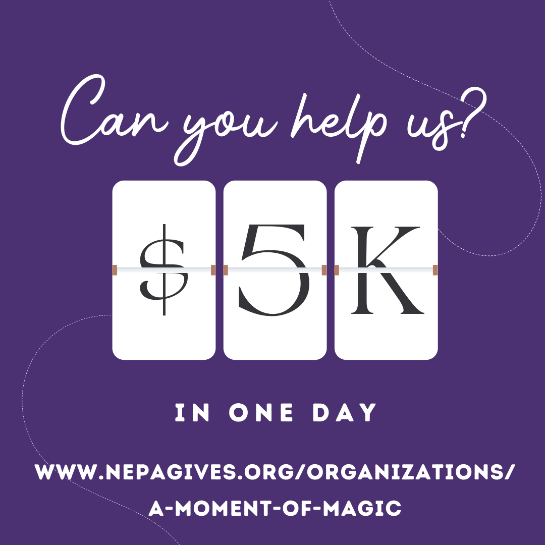 On June 4th, 2021 A Moment of Magic will be participating in NEPA Gives, a day of giving for NEPA non-profit organizations! We have a goal to raise $5,000 in one day, but we can't do it alone!