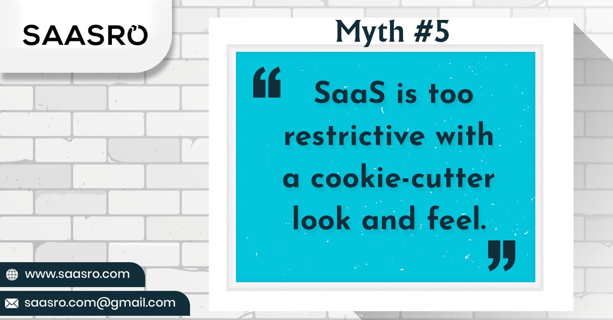 saasro_tech's tweet image. #Myth #5 ~SaaS is too restrictive with a cookie-cutter look and feel~
Build a customized software app for your unique business needs and priorities .Visit us at saasro.com!
#saas_solution #saas_business #softwaredevelopment #saas_services