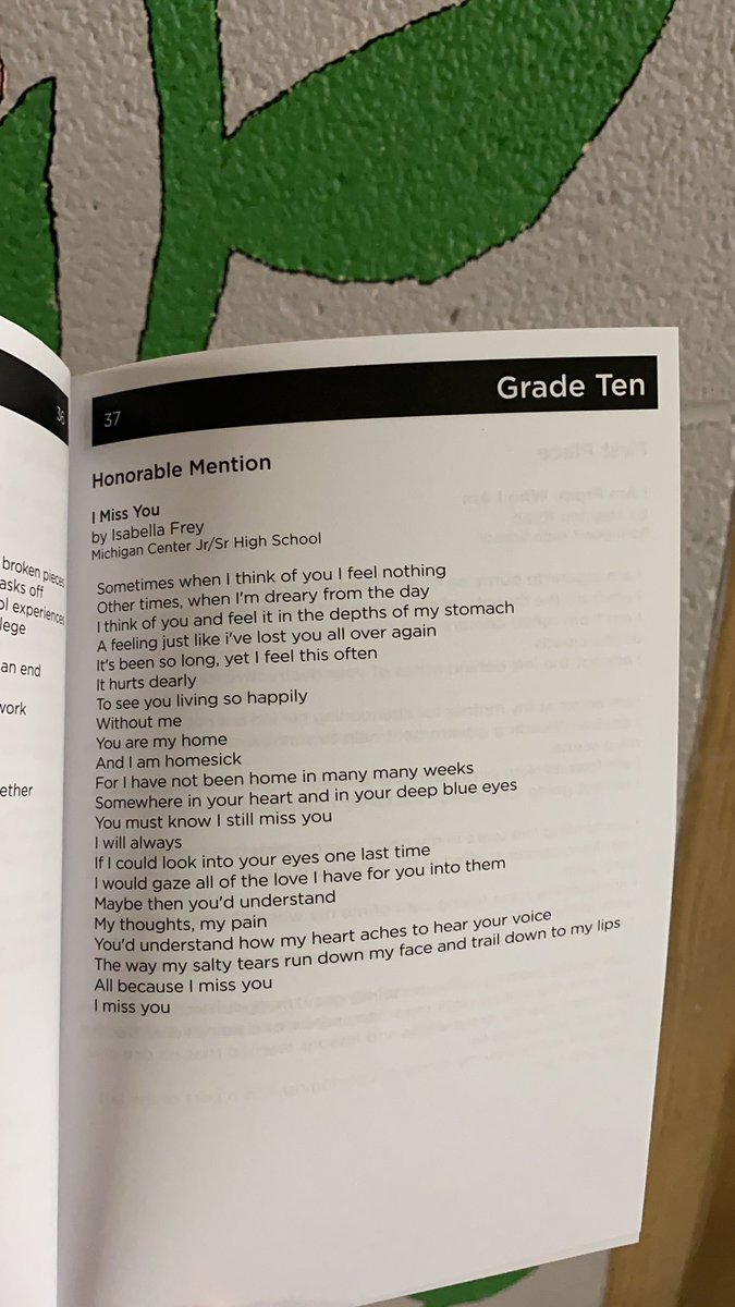 jillianvr's tweet photo. So proud of our budding poet, Isabella Frey!  Her poem was chosen for an honorable mention in this year’s Young Poets Award through the Jackson District Library!  It poignantly captures the feeling of heartbreak and longing.  Keep writing Izzy- your words have power. #mccardinals https://t.co/SOgMHhShXk