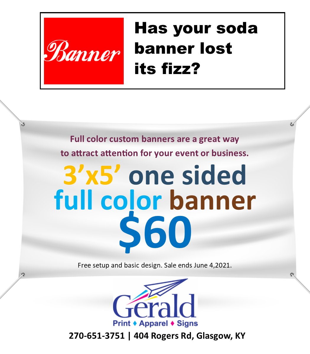 Time is running out! Our #banner sale ends this Friday June 4. Call us at 270-651-3751 to get your custom design started.