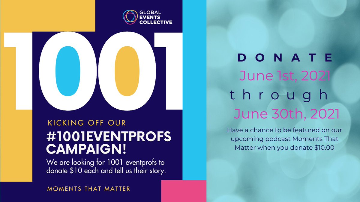 ashfeldstein's tweet photo. Donate $10 to share your story with us & be offered a chance to be featured as a guest on our upcoming Moments That Matter podcast.
https://t.co/1f7OsZm1Xe
$10 (or more!)
+ Add Message
Type #1001eventprofs
#eventprofs #eventproud #momentsthatmatter #globaleventscollective https://t.co/cN9Jd5Z6I1