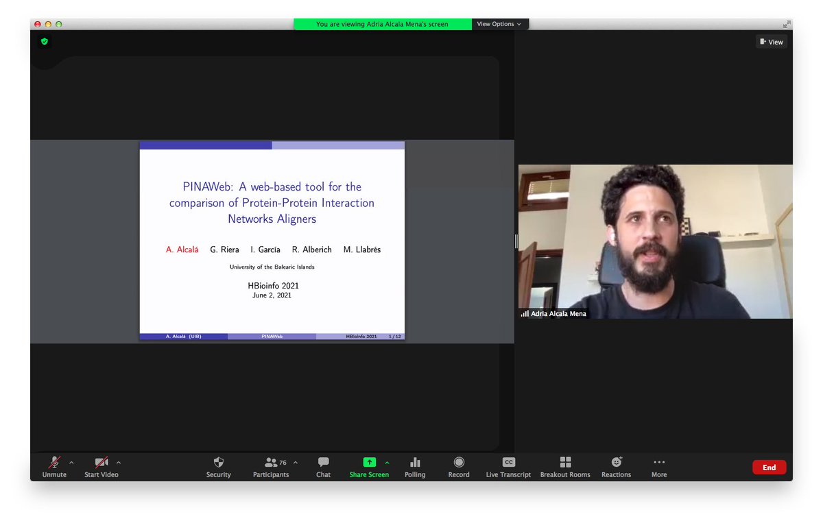  @hbio_info Adria Alcala Mena (Univ of the Balearic Islands, Spain presenting PINAWeb.  #PPI Network Aligner comparison
