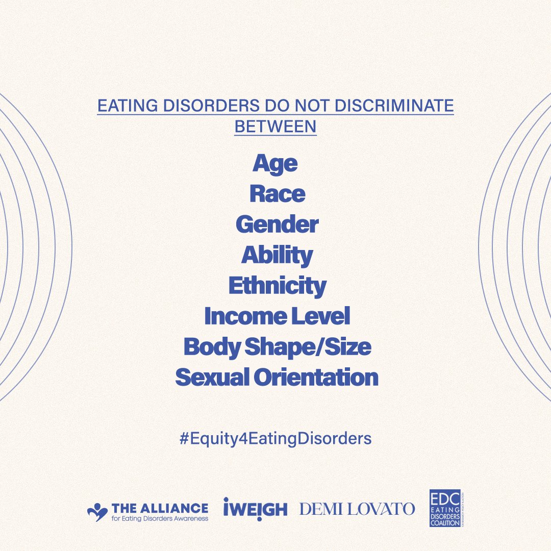 AllianceforED_'s tweet photo. On #WorldEatingDisordersActionDay, we recognize that eating disorders don't discriminate between ages, races, genders, abilities, ethnicities, income levels, body shapes/sizes, &amp; sexual orientations. https://t.co/HpqrR39lsH