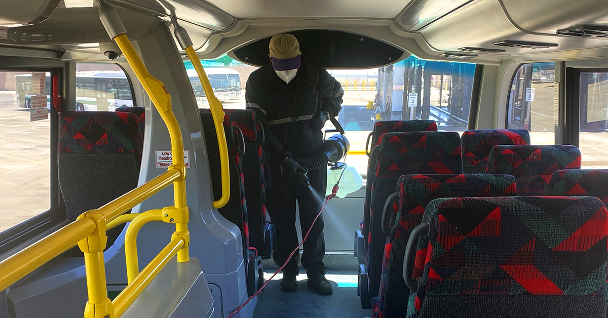 rideact's tweet photo. Our buses undergo daily disinfecting with vital oxide to ensure sanitization. We appreciate our maintenance crew for maintaining safe rides as we continue to fight the pandemic. 

#RideACTSafely #StoptheSpread https://t.co/XFBYV7uQGo
