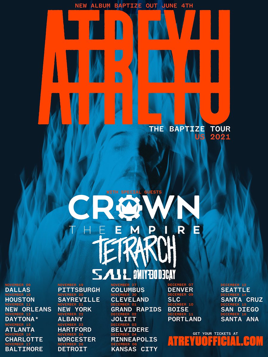 CROWN is back and direct supporting <a href="/atreyuofficial/">Atreyu</a> on the #Baptize tour at the end of 2021 🔥 Pre-sale tickets on sale NOW! General admission on sale this Friday at 7 am PST. Get your tickets now at crowntheempire.net/tour