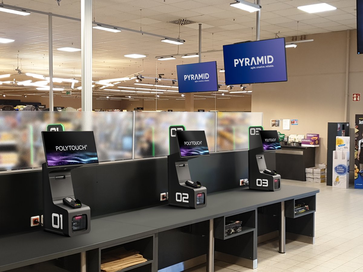 polytouch_de's tweet photo. We are taking on the SCO market ! With our new Product, the Polytouch® Nano Mix 'n' Match - maximized modularity, especially developed for the grocery retail sector.  Curious what configuration options Nano can offer you? Visit our product page: https://t.co/5Tp8zyuuwC https://t.co/LSuSJMf2d5