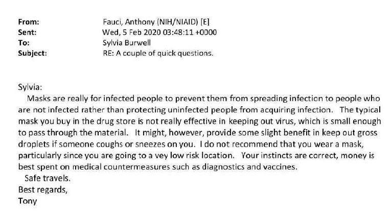 DJcalligraphy's tweet photo. FAUCI LIED... AGAIN: Fauci knew this whole time that masks absolutely did not work (which explains why over 75% of all infected patients never left the house without a mask).

He advised his own inner circle, including the former Secretary of Health, to NOT wear a mask. https://t.co/XLDeQ8w91q