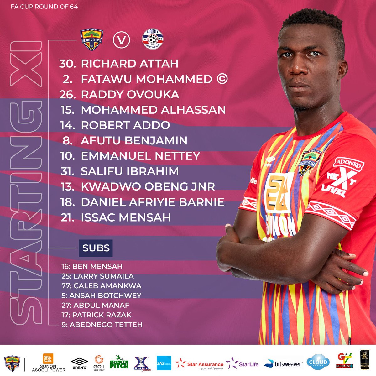 TheOakTree11's tweet photo. Our Starting XI

🆚 @LibertyProfFC 

🏆 @MTNFACupgh RD 64 https://t.co/NP3Q5vGvrN