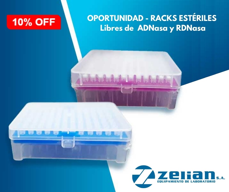 Promoción 10% OFF en Rack de tips con filtro

Comprando caja cerrada de 100 Racks

- Rack de 96 tips con filtro: 10ul - 20ul - 200 ul 
- Rack 100 tips con filtro: 1000ul 
Entrega inmediata - Amplio stock

Más Info: bit.ly/2RWMjHm

#laboratorio #zelian #numak #racks