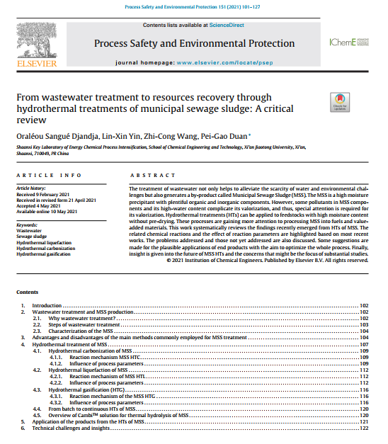 DjandjaSangue's tweet photo. This paper  deals with the #hydrothermal treatments of  #sewage_sludge for  #resources recovery.
free access until July 07, 2021, via https://t.co/23WfobqW5o
 #wastewater #energy #environment #food #sustainability #materials #thermochemical #fuel #hydrochar #bio_oil https://t.co/rXhM8TSfh2