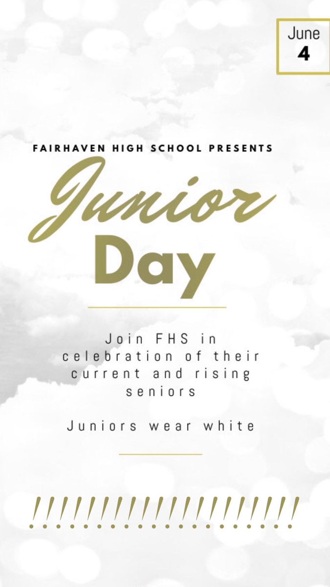 fhsclass2022's tweet image. On June 4th juniors be ready to step up and take the place of the seniors!!! Dress in either a white dress or white outfit, white collared shirt and khakis!!!