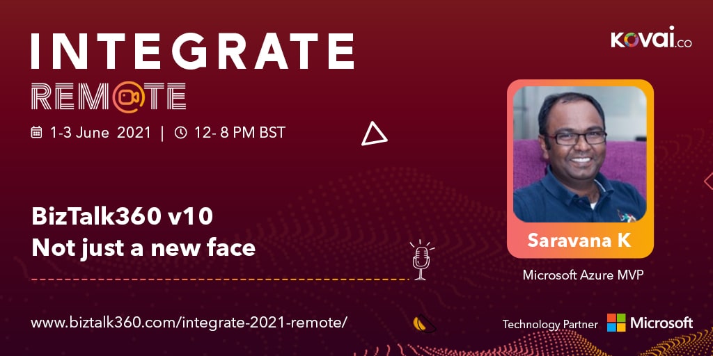 turbo360cloud's tweet image. @saravanamv, Microsoft Azure MVP is next on stage to take you through the modern version of #BizTalk360!

Join us to find the all the new enhancements made in BizTalk360 v10 that solves the day-to-day #BizTalkServer challenges.

Don&apos;t miss this exclusive chance! #INTEGRATE2021