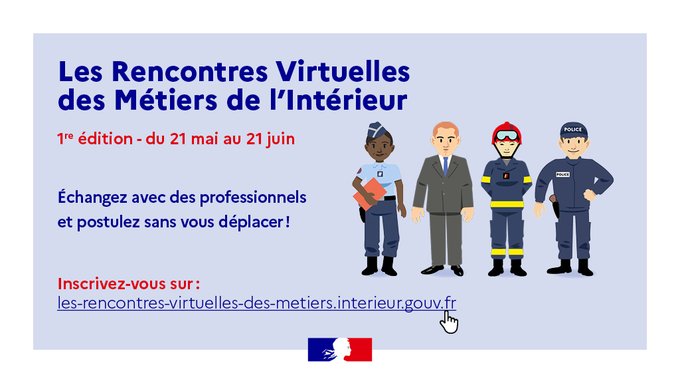 Prefet03's tweet photo. #RVMI Les métiers de l'intérieur vous intéressent ? Rejoignez-nous ! Jusqu'au 21 juin, venez échanger avec la @PoliceNationale, la @Gendarmerie, la @SecCivileFrance, la #DGSI, pour découvrir la diversité des métiers ➕d'infos 👉 
https://t.co/dy8oJBeE7U
 https://t.co/q9NGR3oPne https://t.co/ymdskDR2Yw