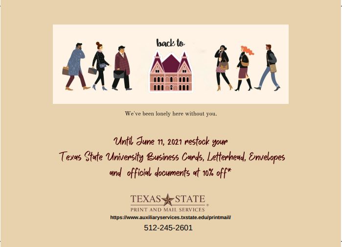 Did you know that we print jobs for  San Marcos and surrounding communities in addition to Texas State? We offer competitive pricing and we deliver!  Order today! #txst #SanMarcos #print