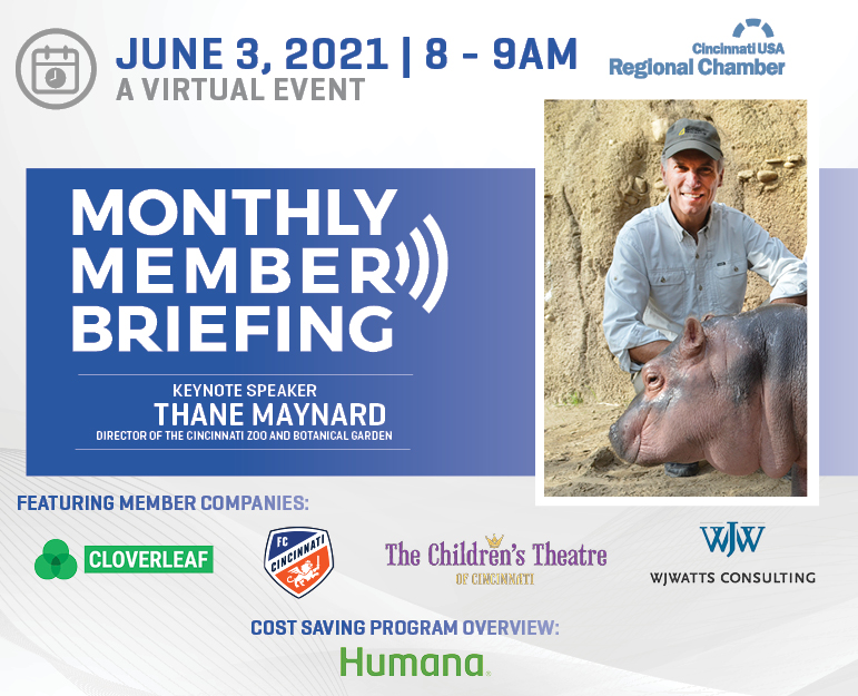CincyChamber's tweet photo. 👋Attention Chamber members! Don't miss out on an opportunity to join your network of fellow members at this month's Monthly Member Briefing. We are excited to welcome Keynote Speaker, Thane Maynard, Director of the @CincinnatiZoo. Register: https://t.co/dDDW8ccC1R https://t.co/OvPhRP2tnZ