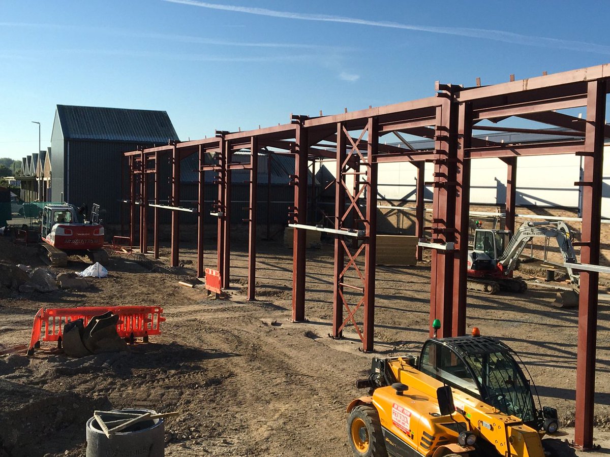 We are pleased to be working with Birchmere group carrying out the next phase of their development in Sturminster Marshall. These simple steel frame structures will be complete later @godsellarnold Lionel Gregory #construction #dorset #commercialconstruction