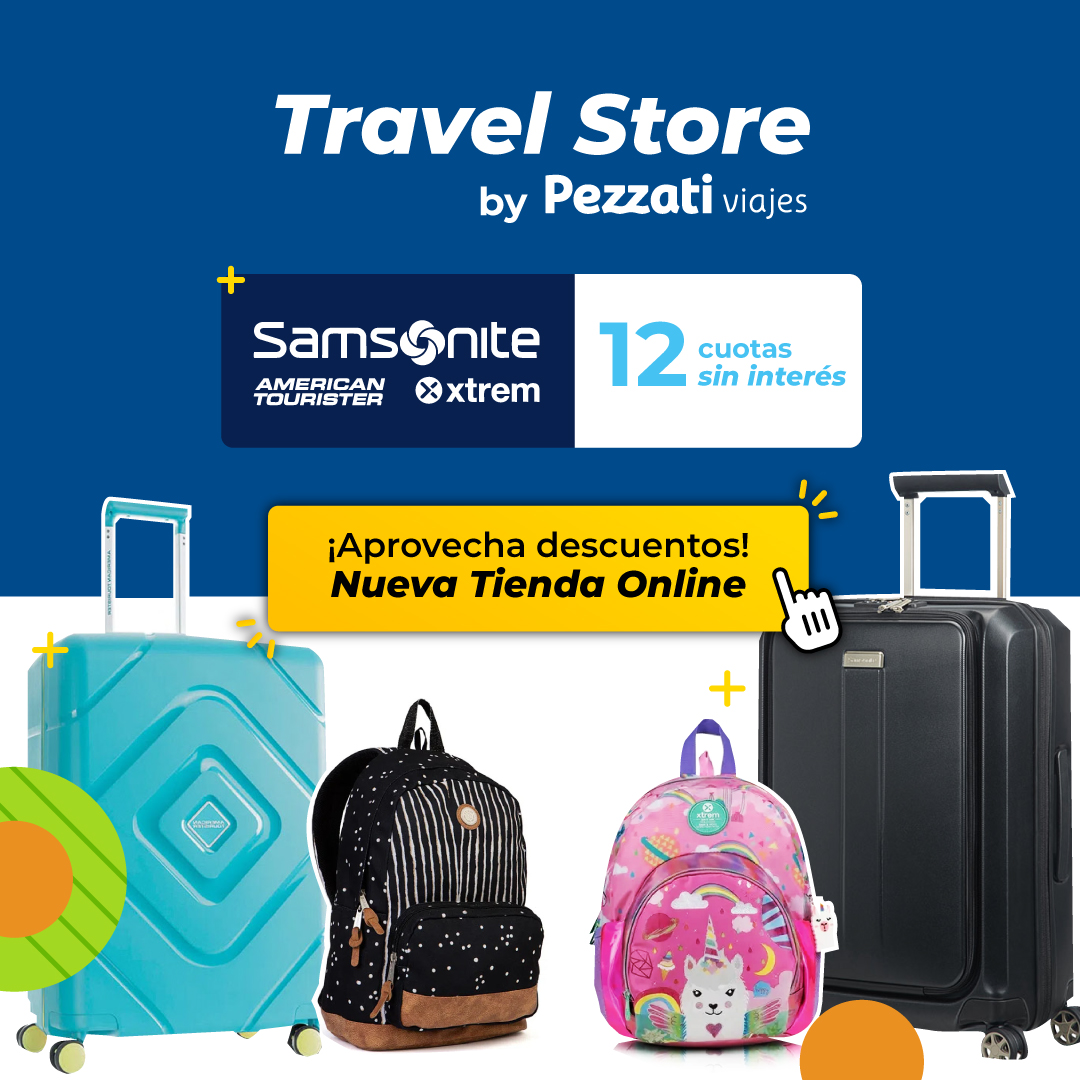 PezzatiViajes's tweet photo. 📢Lanzamos la Tienda #TravelStore 😀 Ahora podés equipar tu viaje en un solo lugar! 👉Ingresá a https://t.co/FosDlsae2m  y encontrá todos los productos #Samsonite en 12 cuotas s/interés. https://t.co/QrdTBIYVXm