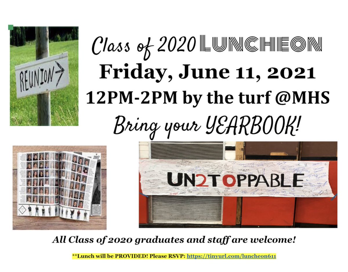 It’s a FRIENDS REUNION!! Please join us in gathering for The Class of 2020’s LUNCHEON... Friday, June 11th @12PM <a href="/mineolahs/">Mineola High School</a>... All graduates are encouraged to attend as LUNCH &amp; RAFFLES will be PROVIDED‼️🤩🥳☀️ <a href="/JFretzMineolaHS/">John Fretz</a> <a href="/mrs_kbucchio/">MrsKBucchio</a> <a href="/whittneysmith_/">Whittney Smith</a>