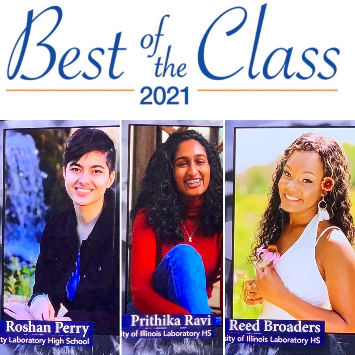 LisaMicele's tweet photo. More @unihigh grads on @WCIA3 #BestOfTheClass ๐๐งก Congrats Roshan, Prithika and Reed! ๐ https://t.co/GusJ1Gcc3M