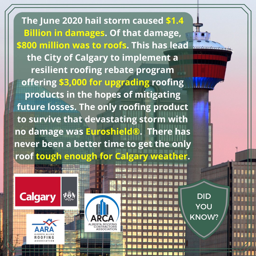 Euroshield Roofing (@euroshieldroof) on Twitter photo $3,000 towards my roof? 🏡 Show me the money! 💲💵🤑
🚨🚨🚨 As of June 1st The <a href="/cityofcalgary/">City of Calgary</a> 🚨🚨🚨
is offering a resilient roofing rebate for Calgarians. For full details visit bit.ly/2RVPfE7 $3,000 towards my roof? 🏡 Show me the money! 💲💵🤑
🚨🚨🚨 As of June 1st The <a href="/cityofcalgary/">City of Calgary</a> 🚨🚨🚨
is offering a resilient roofing rebate for Calgarians. For full details visit bit.ly/2RVPfE7