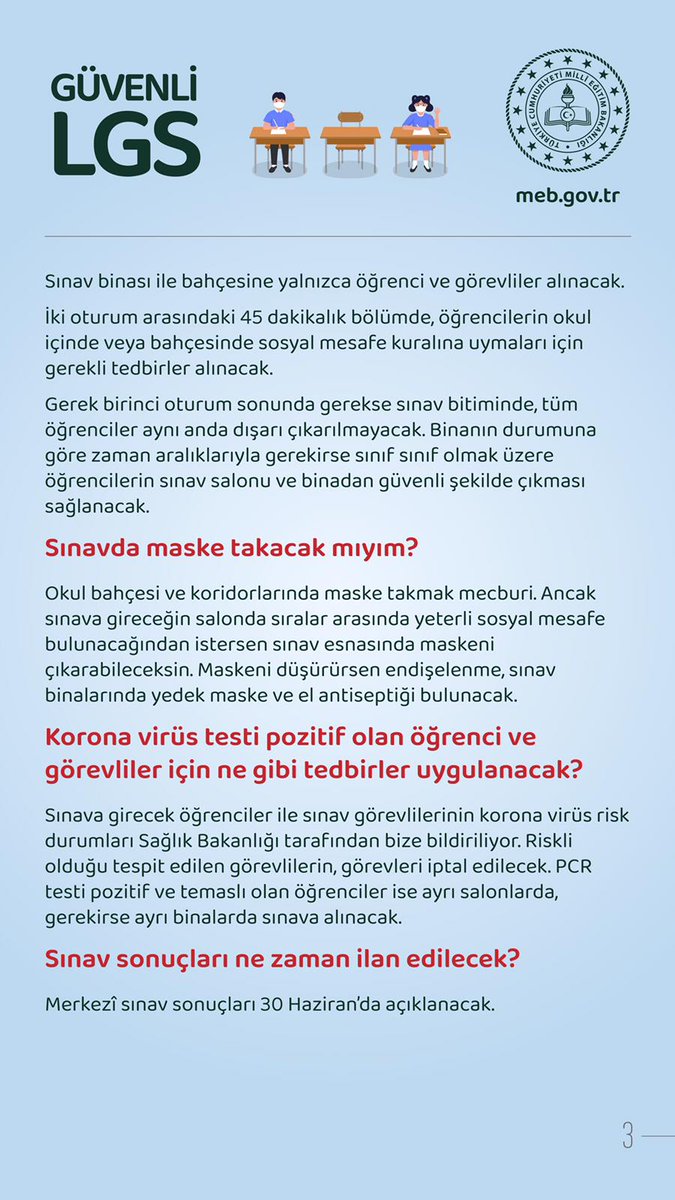 BagcilarMem's tweet photo. 📅 LGS Sınavı Nasıl Yapılacak ? 👩‍🏫👨‍🏫
🔔 Sınavda değişiklik var mı ? 
🔔 Sınav ne zaman ve saat kaçta olacak ? ⬇️⬇️
@19_mstfylmz 
@istanbulilmem https://t.co/xYfNFgUKjx