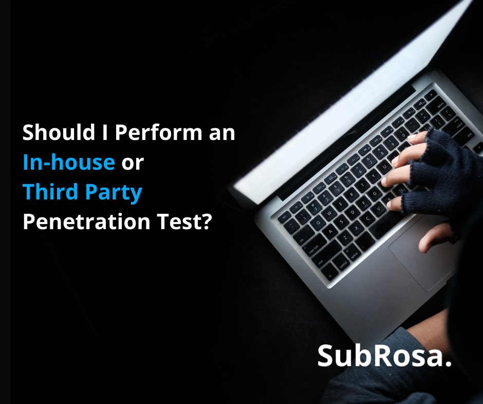 SubrosaCyber's tweet photo. Should you conduct an in house, or third party penetration test? Explore here: https://t.co/i9Kkw7JbgN https://t.co/19OG4ES5AX