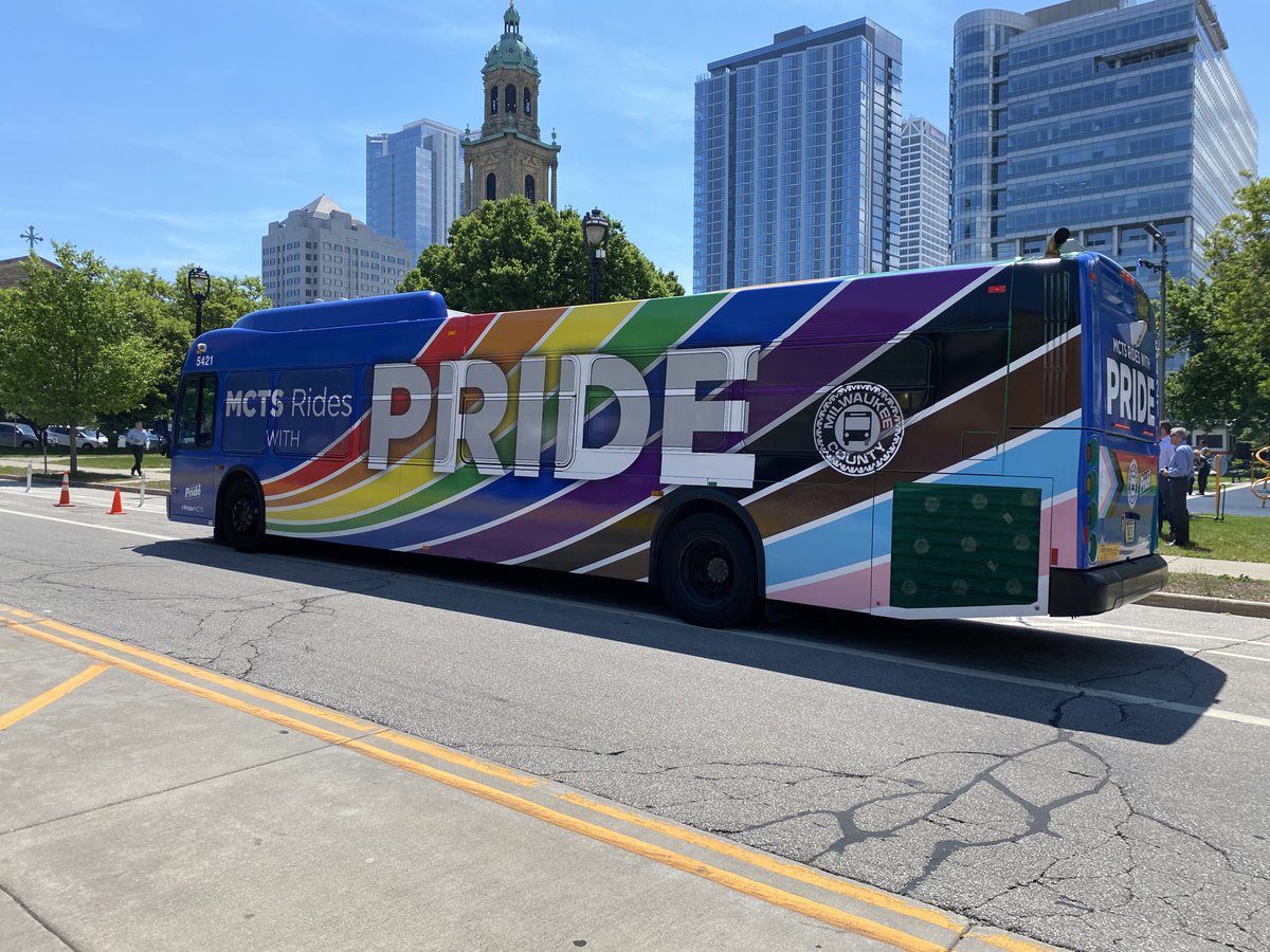 Kudos to <a href="/RideMCTS/">RideMCTS</a> for the new “PrideBus” and their commitment to creating a more inclusive Milwaukee.
The 40-foot-long bus features a rainbow design, the phrase “MCTS Rides with Pride,” and the hashtag #PrideMCTS.