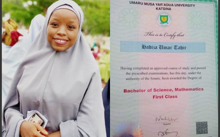 babarh_'s tweet photo. Hadiza Tahir Umar has graduated with a first class honors in Bachelor of Science, Mathematics from the famous Umaru Musa Yar’adua University, UMYU, Katsina. https://t.co/y6bJx70k42