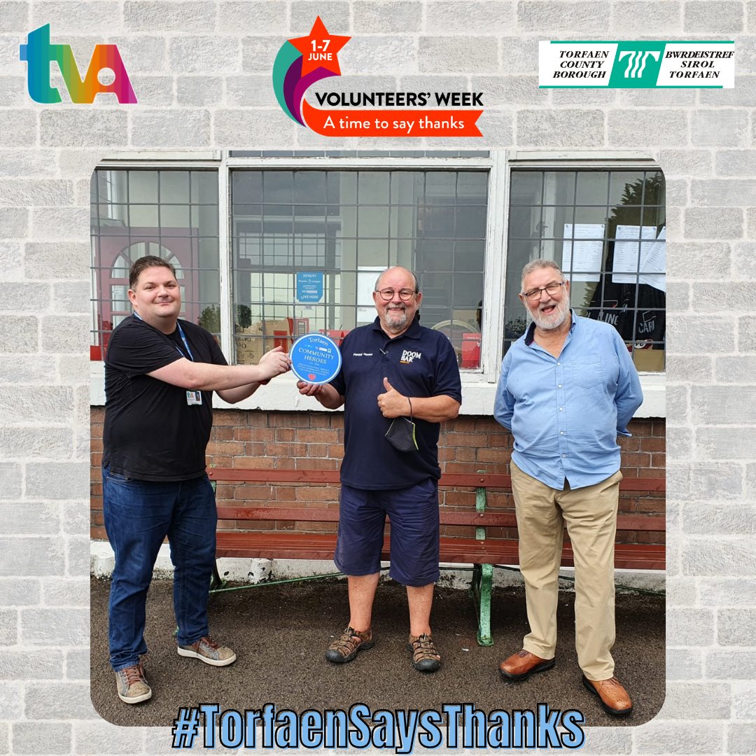 #TorfaenSaysThanks this #VolunteersWeek with some very special presentations.

Here’s Alan Peploe &amp; David Yeowell from <a href="/PantegHouse/">Panteg House</a> being presented theirs by Patrick Downes of TVA.

Keep your eyes on our socials and see where these amazing plaques go to.
#TimeToSayThanks #Torfaen