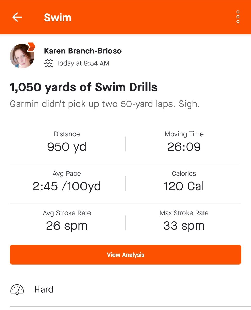 HUGE triathlon training milestone. Although I swam my fastest sprint during 1050yds of hard drills, that's not it. My victory: I tested a waterproof mascara &amp; it was STILL THERE after the drills &amp; my post-swim shower. Yes. Some days I'm such a GIRL. strava.com/activities/539…