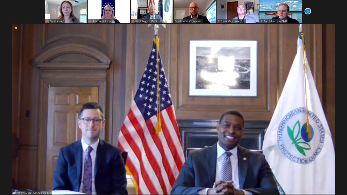 GLCommission's tweet photo. Our Board met w/@EPAMichaelRegan today to discuss the Biden administration's partnership on #GreatLakes issues, including accelerating the #GLRI.

Thank you Administrator, for your commitment to the lakes, and to building strong relationships w/states, tribes &amp; local governments! https://t.co/YfRow33z4l