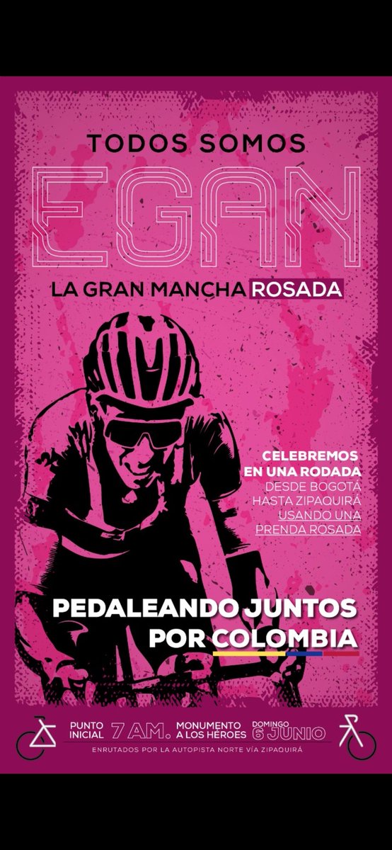 RAFOSMA's tweet photo. Alguien sabe quién promueve esta rodada? @WRadioColombia
@lafm @laxmasmusica @CaracolRadio @radionica @Radioacktiva_

Está del carajo
#LaGranManchaRosada @Eganbernal https://t.co/SbqkmxZaoA