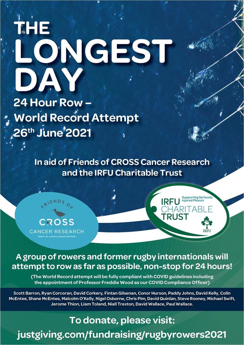 On Sat 26th June, a group of Ex Rugby Internationals and some extra welcome muscle will undertake a 24 Hour World Record Breaking row in aid of the Trust and Friends of Cross Cancer Research.  Training is underway - this is a very tough event.  <a href="/IrishRugby/">Irish Rugby</a> @paulwally3 <a href="/wa22y/">David Wallace</a>