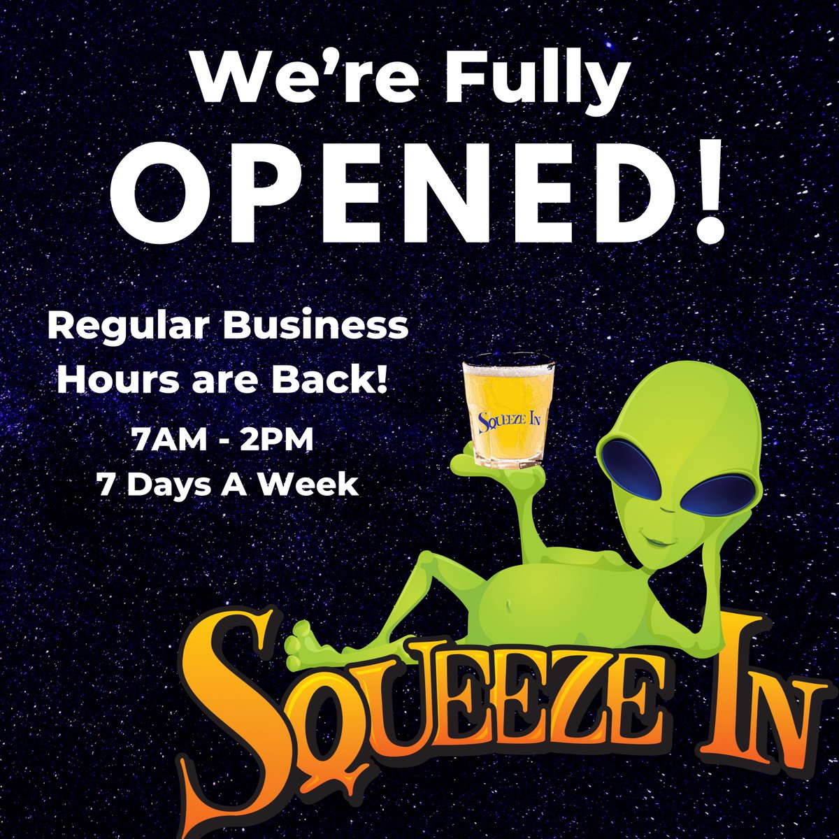 Guess who's back, back again! We are! Back to our regular hours at all Nevada locations! (Except Eastern LV) 7:00am for you early birds, and 2:00pm closing for you lunch lovers!