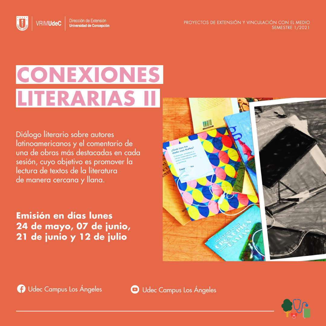 PinacotecaUdeC's tweet image. #ProyectosDeExtensión: El próximo lunes 7 de junio  continuará &quot;Conexiones Literarias II&quot;, ciclo de diálogos literarios sobre autores latinoamericanos. 

Organiza Udec Campus Los Ángeles.