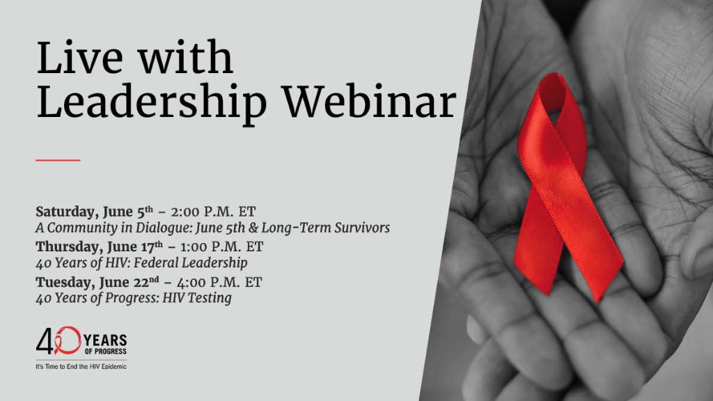 HIVGov's tweet photo. ⏰Tune in for a special #40YearsofHIV Live with Leadership Series! There will be 3 sessions throughout the month of June hosted by Harold Phillips, COO for Ending the HIV Epidemic in the U.S.

Find the schedule here and join these conversations! https://t.co/vnkk8kB6I8 https://t.co/V1DbjI8SH0