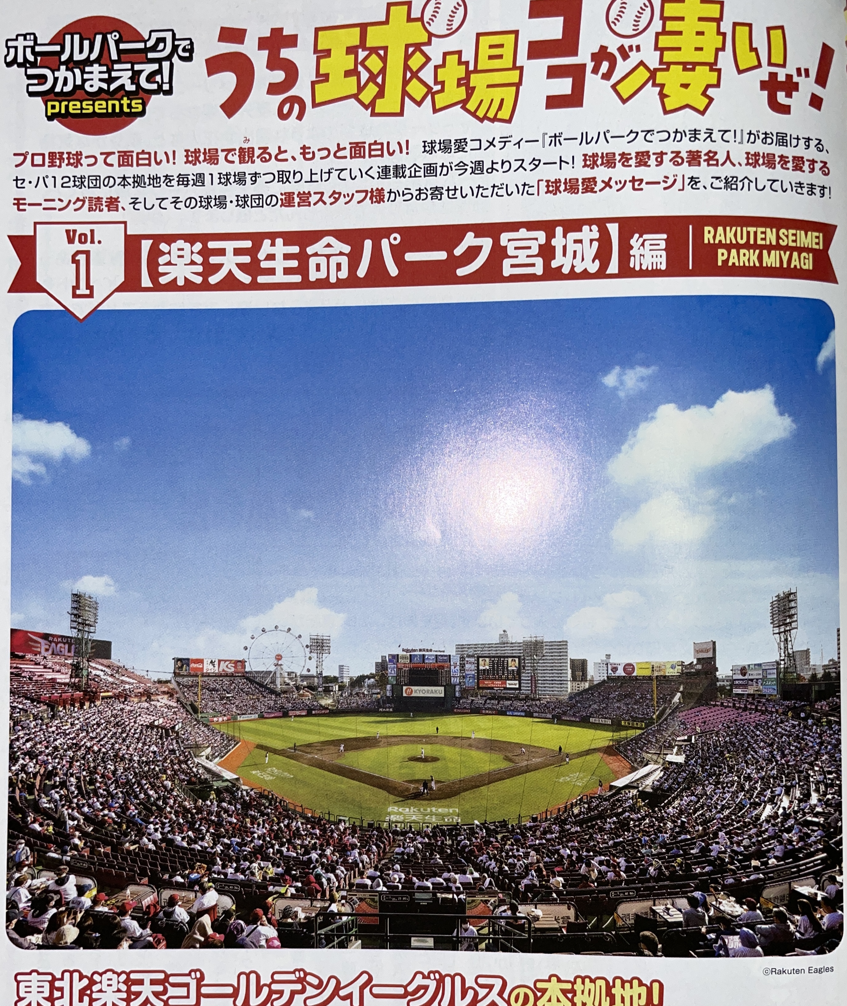 須賀達郎 ボールパークでつかまえて 2巻4 23発売 お知らせ 本日発売モーニング27号に ボールパークでつかまえて 38話載っています 今回はファン感謝デー 様々な仮装でファンサービスしちゃいます そして連載企画 うちの球場ココが凄いぜ