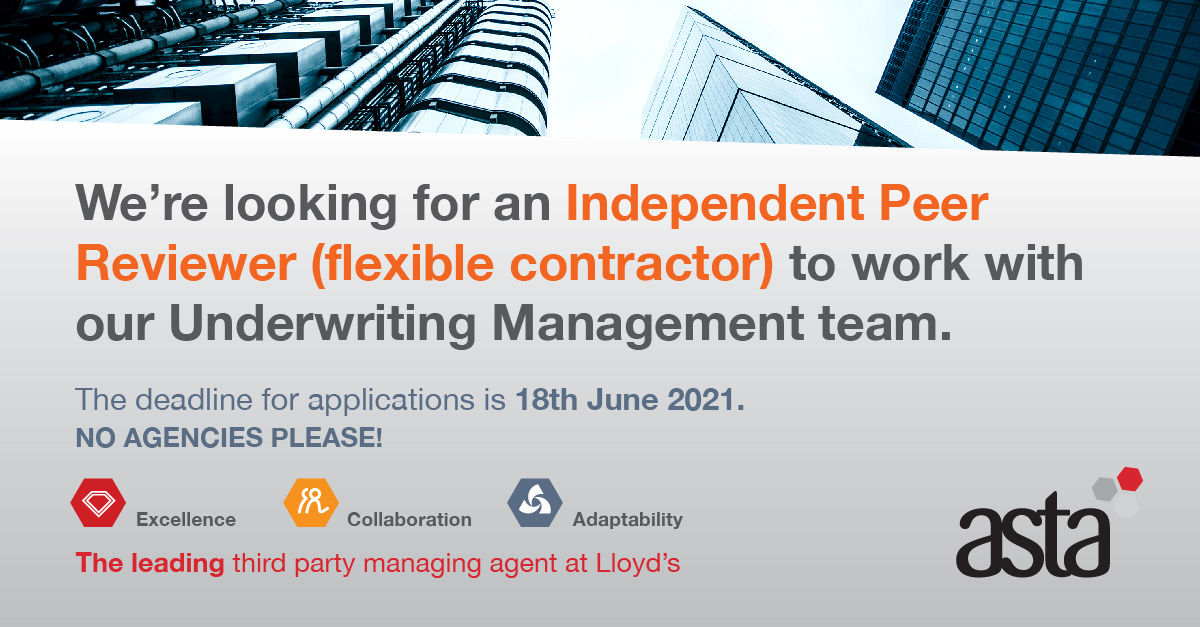 If you're an experienced former underwriter or peer reviewer in long-tail and speciality classes of insurance business, this role may be ideal if you're looking to stay involved with the market whilst being able to work flexibly. bit.ly/2SKl8iR