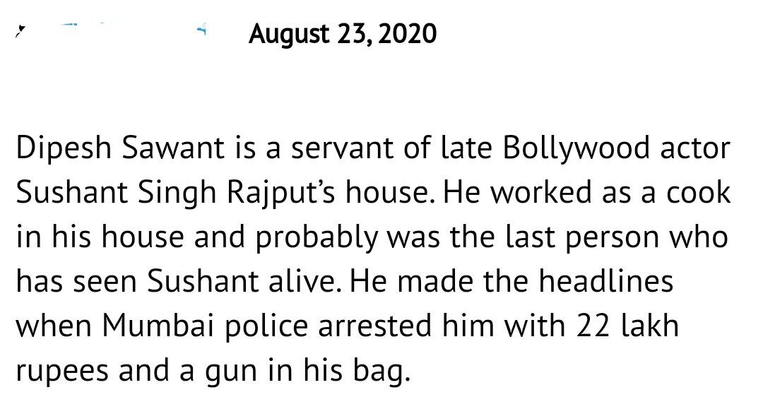 MuPo Arrested SSR's cook Dipesh Sawant with 22 lac rupees & gun in his bag on Aug 23. Who gave him so much money? Why gun was found in his bag? @ips_nupurprasad @CBIHeadquarters @arjunrammeghwal @copsview @DoPTGoI @PMOIndia @HMOIndia
SSRCase An Open Secret