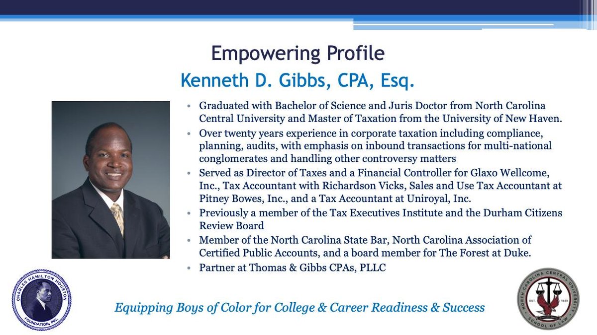 :: Our Empowering Profile for the Young Men of Excellence Program during the Virtual College &amp; Career Academy, Career Competency Workshop was  Kenneth D. Gibbs Sr., Partner at Thomas &amp; Gibbs CPAs, PLLC.
<a href="/MBK_Alliance/">My Brother's Keeper Alliance</a>, @mentornc, <a href="/BMAchievement/">Corp for Black Male Achievement</a>