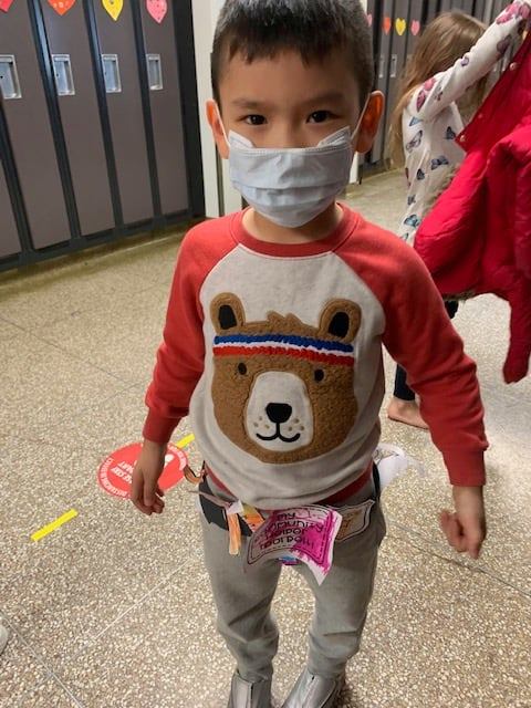 ESJS_Yk's tweet photo. KE - Pegg learning about how to help the community with their community helper tool belts. They also want to thank those who help the community every day! #GoHuskies #AllezHuskies https://t.co/HG9cDqOtG1