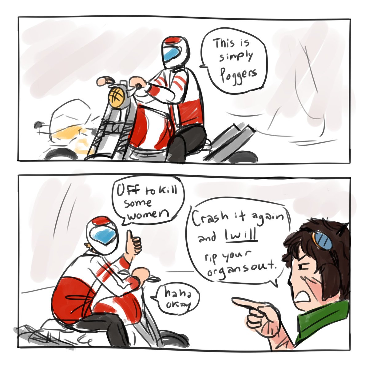 rushed this but here's a comic from an au i've had for a while. cool futuristic au where the dsmp's just about (illegal) street racing (3/3)
{ #tommyinnitfanart , #tubbofanart , #ranboofanart } 