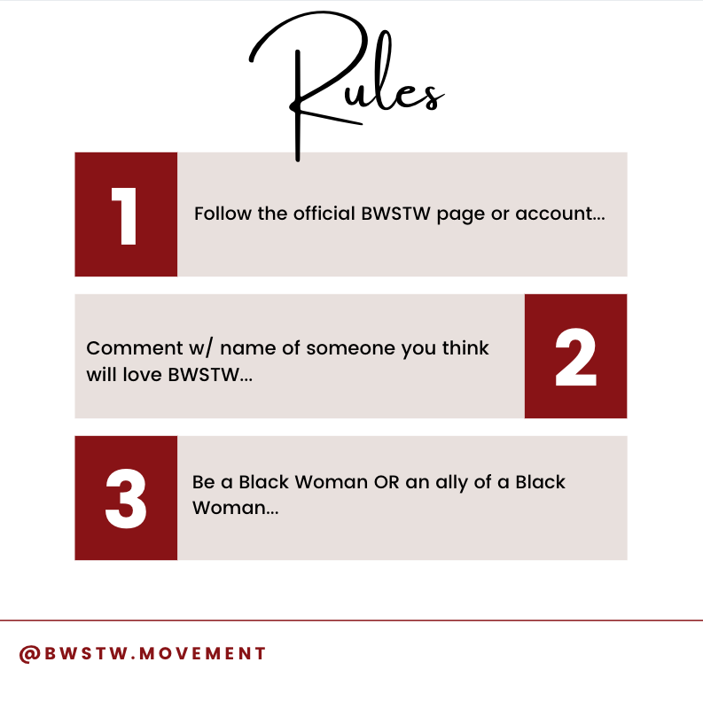 bwstw_movement's tweet photo. #BWSTW is having a giveaway! 

Want 2 some cool swag while supporting #BlackWomen?

RULES:
1. Follow us on the official #BWSTW accounts...

2. Comment w/ someone who will like #BWSTW...

3. Be a #BlackWoman or an #Ally to a Black Woman

It's that simple! https://t.co/4kaAx79q0d