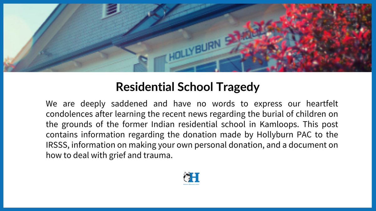 Please visit the <a href="/HollyburnSchool/">Hollyburn Elementary School</a> Facebook #HollyburnHuskies Group for an important message regarding the Residential School Tragedy facebook.com/groups/hollybu… <a href="/chrkennedy/">Chris Kennedy</a> <a href="/WestVanSchools/">WestVanSchools</a> <a href="/CarolynBroady/">Carolyn Broady</a> <a href="/IRSSurvivor/">Indian Residential School Survivors Society</a>