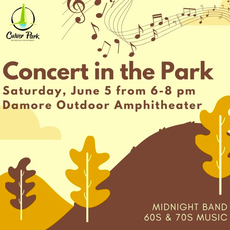 CulverISstellar's tweet photo. Concert in the Park - Saturday, June 5 from 6-8 pm

MIDNIGHT is a 7-piece band from Chicago featuring music from the 50s, 60s, and 70s. The event will include a beer garden provided by the Culver Coffee Company. https://t.co/MZcDpNfVir