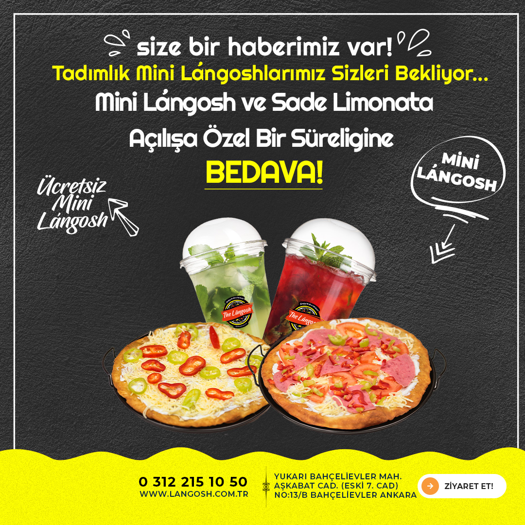 Türkiye'nin ilk ve tek lezzeti LÁNGOSH'u siz değerli müşterilerimizin tatması için açılışa özel mini Lángosh ve sade limonata bir süreliğine BEDAVA 🍕💯🥰 #bahcelievler #beşevler #Ankara