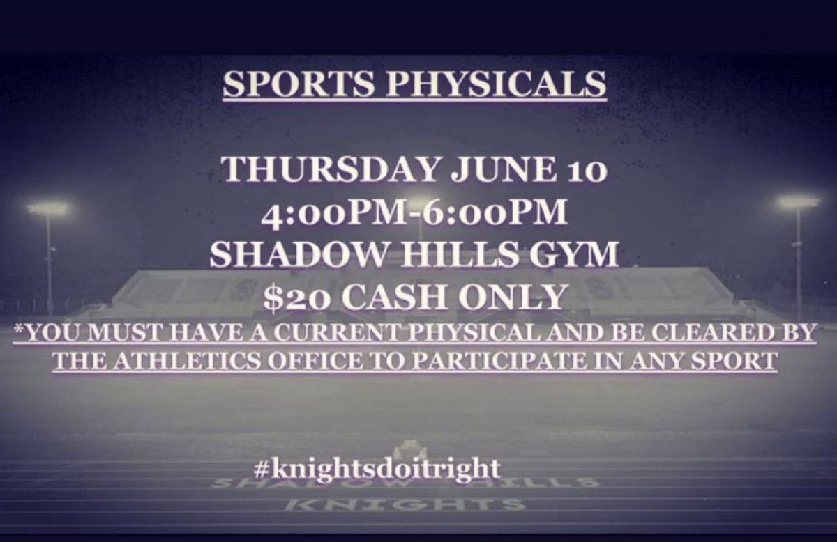If you will be attending Shadow Hills next year, take a look! If you try out for cheer, you will need a physical.