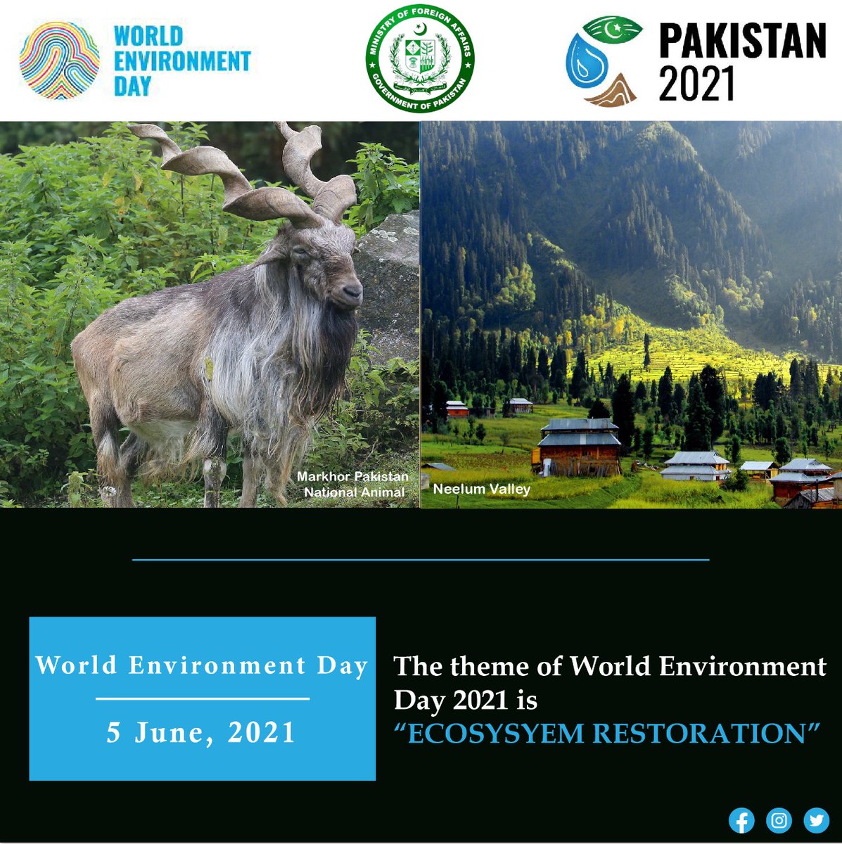 PakinGermany_'s tweet image. Hosting #WorldEnvironmentDay 2021 is an acknowledgement of 🇵🇰s strong credentials in combating environmental degradation &amp;amp; climate change. This year’s theme of #EcosystemRestoration is also fully aligned with PMs #GreenVision. 
#GenerationRestoration

@ForeignOfficePk
