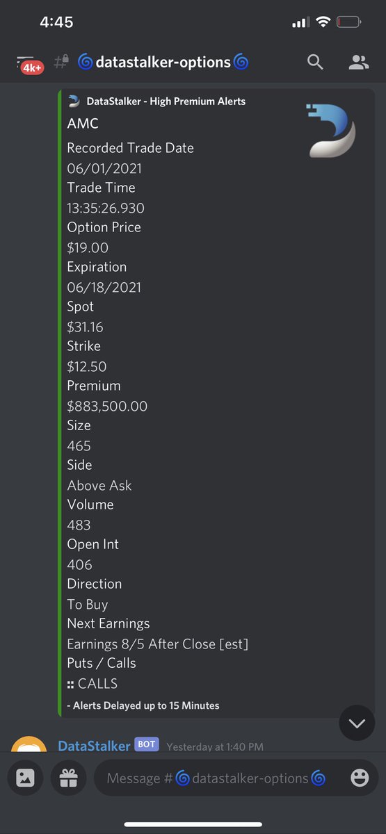OptionHuntersAI's tweet photo. #datastalker bot on the money with amc be ahead of the mob join our free discord $amc #SwingTrading #InvestInYou https://t.co/HLI0H5ECIp