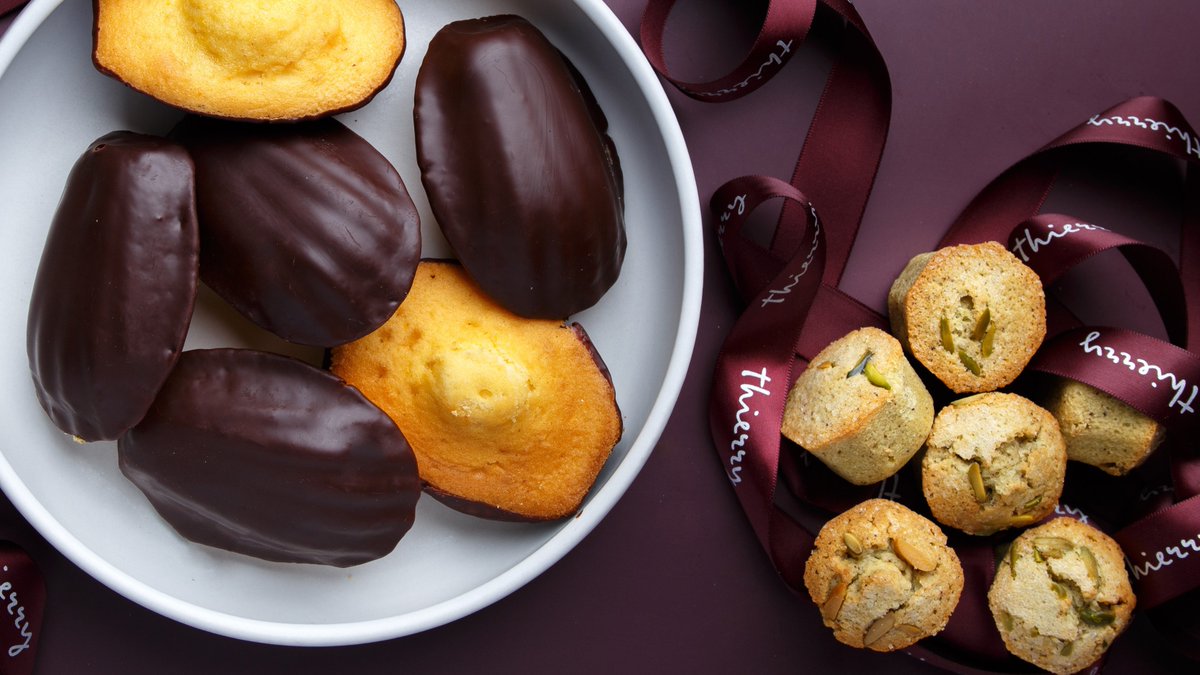 Bring home a taste of France with Chef Thierry's Chocolate-Dipped Citrus Madeleines and Pistachio Financiers. #Toptable2U 📷: <a href="/LeilaKwok/">Leila Kwok</a>